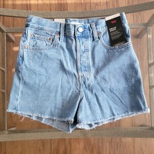 Levis Premium Light Wash Ribcage Shorts